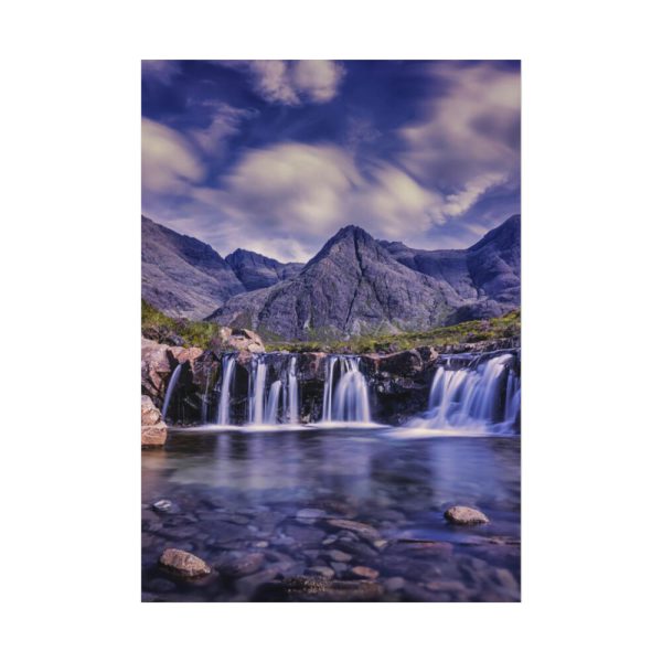 Waterfall, Mountains, Clouds, River, Plants Poster