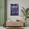 Waterfall, Mountains, Clouds, River, Plants Poster