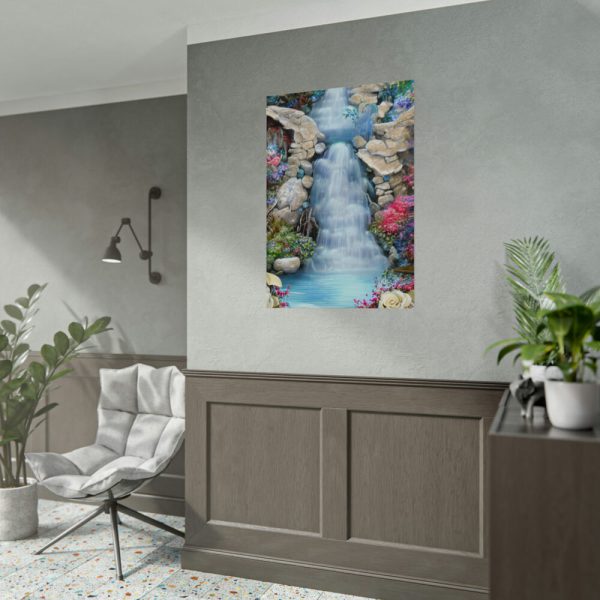 92410-44.jpg Waterfall With Rocks and Flowers Poster