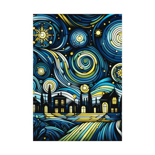 Whimsical and Vibrant Nighttime Landscape Poster