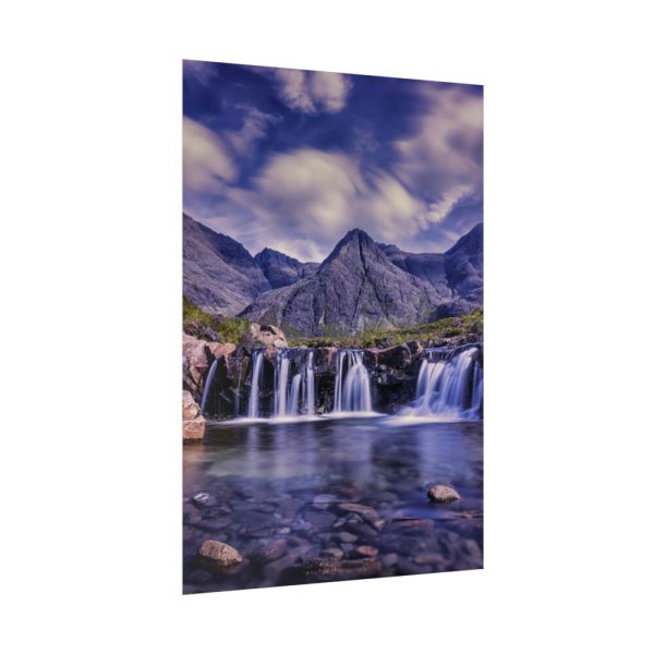 Waterfall, Mountains, Clouds, River, Plants Poster