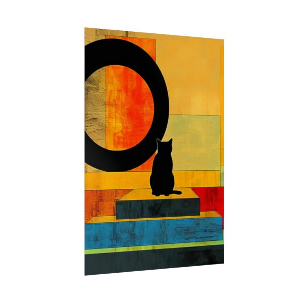 Black Cat Sitting on Squares Poster