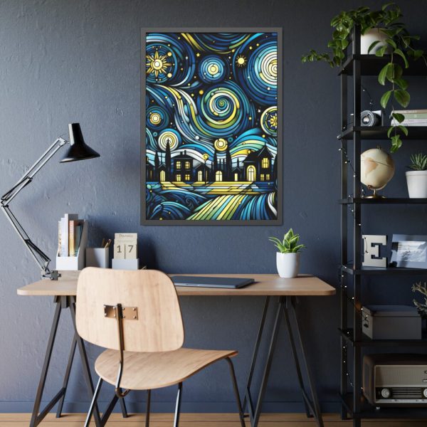 93830-2.jpg Whimsical and Vibrant Nighttime Landscape Framed Poster
