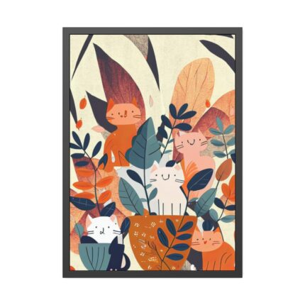 Boho Contemporary Cats Illustration Framed Poster