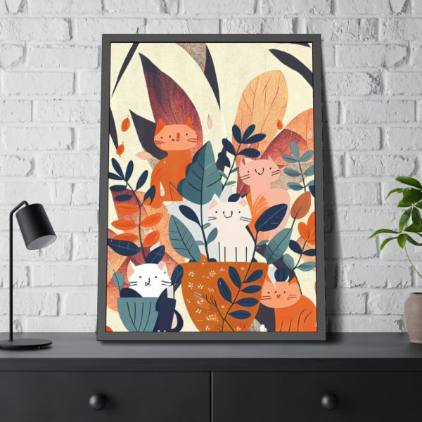 93830-271.jpg Boho Contemporary Cats Illustration Framed Poster
