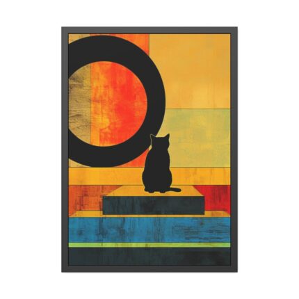 Black Cat Sitting on Squares Framed Poster