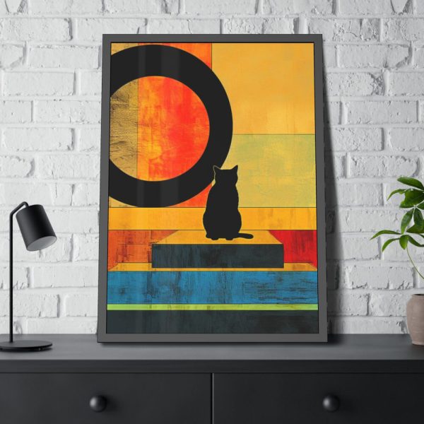Black Cat Sitting on Squares Framed Poster