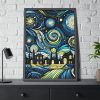 93831-3.jpg Whimsical and Vibrant Nighttime Landscape Framed Poster