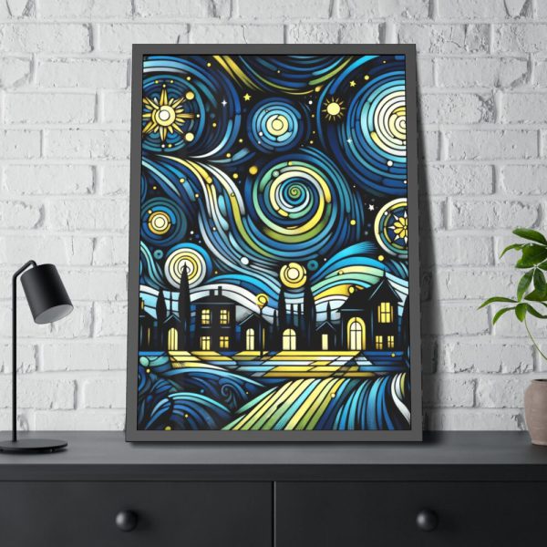 93831-3.jpg Whimsical and Vibrant Nighttime Landscape Framed Poster