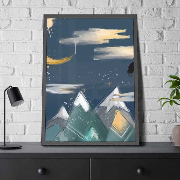 93831-320.jpg Mountains With a Silhouette Wolf Boho Style Framed Poster