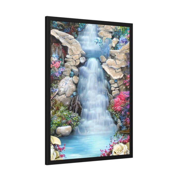 Waterfall With Rocks and Flowers Framed Poster - Image 6