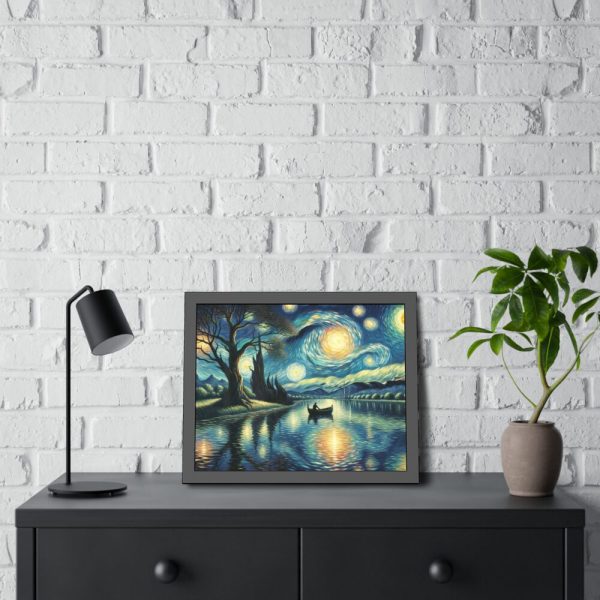 93844-3.jpg Men On the Boat in the Night Framed Poster