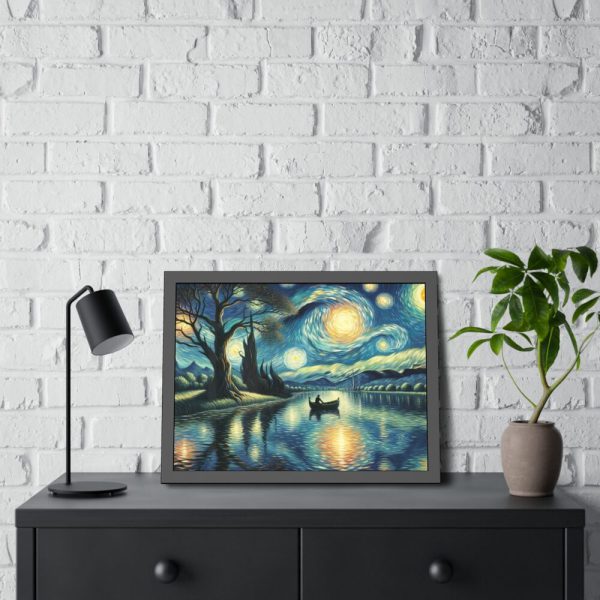 93846-3.jpg Men On the Boat in the Night Framed Poster