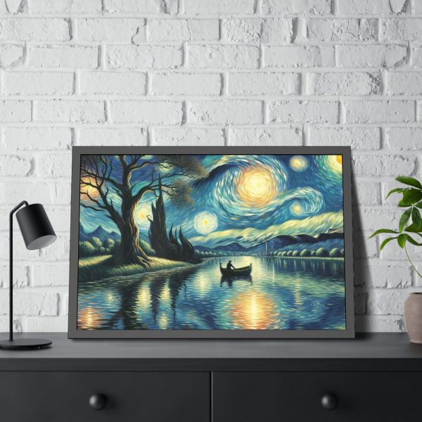 93853-3.jpg Men On the Boat in the Night Framed Poster