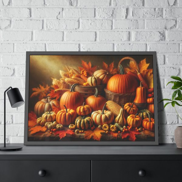 93854-103.jpg Assortment of Pumpkins, Gourds, and Autumn Leaves Framed Poster