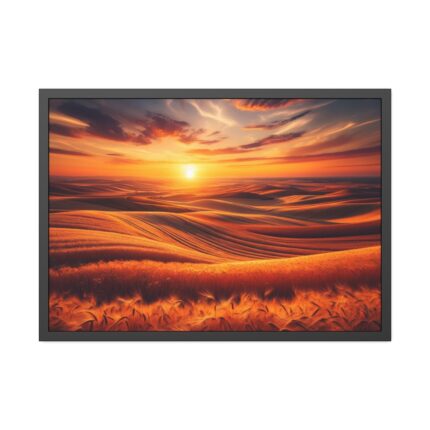 Golden Fields at Sunset With the Horizon Ablaze in Warm Colors Framed Poster