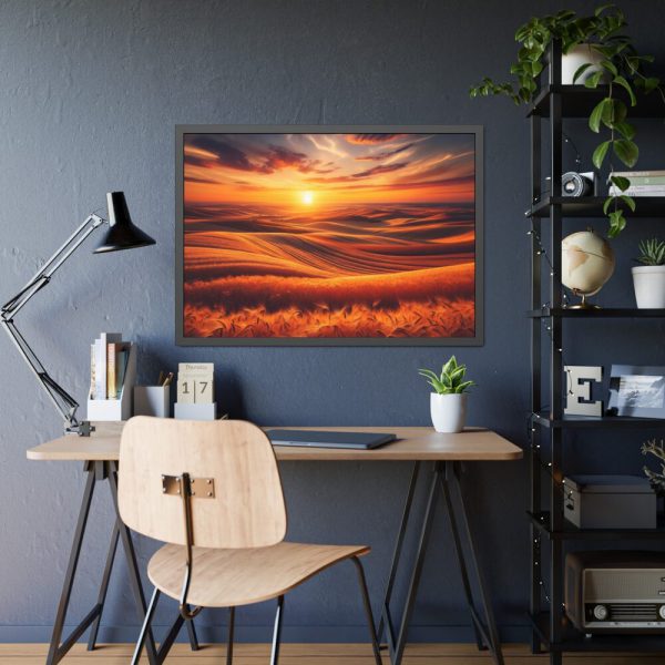 93854-114.jpg Golden Fields at Sunset With the Horizon Ablaze in Warm Colors Framed Poster