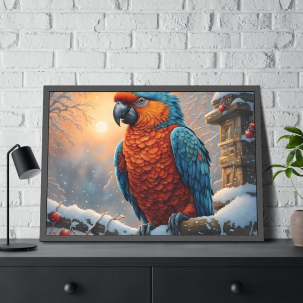 93854-207.jpg Parrot On A Snowy Branch Framed Poster