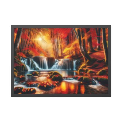Autumn Waterfall Scene Framed Poster
