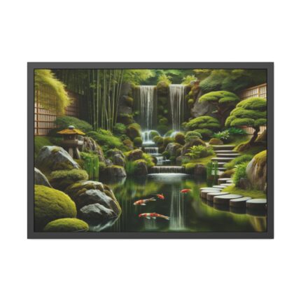 Zen Waterfall Garden in Japanese Style Framed Poster