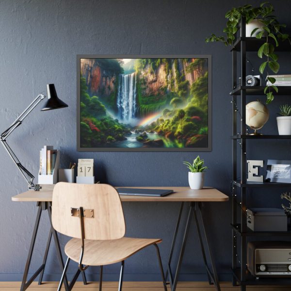 93854-318.jpg Waterfall Cascading Down Into Serene Pool Framed Poster