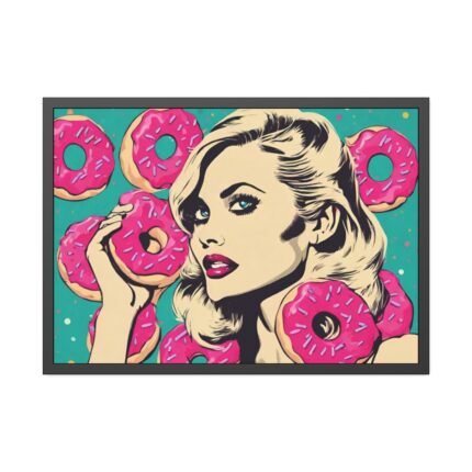 Pop Art Woman With Pink Donuts Framed Poster