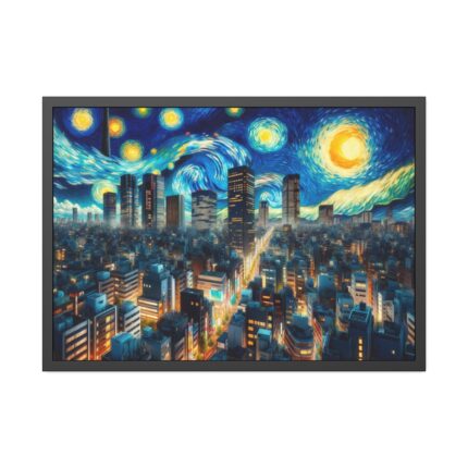 Tokyo With a Swirling Star-Filled Sky Framed Poster