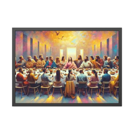 Modern-Day People At Long Table in Contemporary Setting Framed Poster