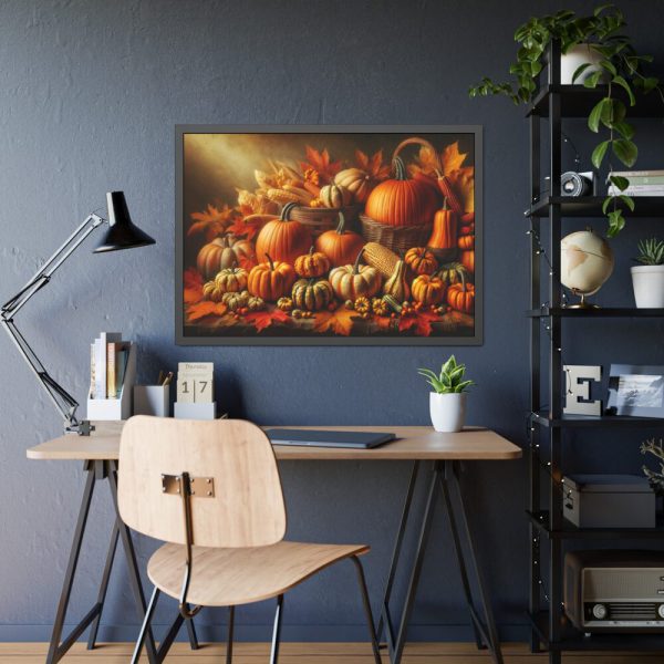 93855-102.jpg Assortment of Pumpkins, Gourds, and Autumn Leaves Framed Poster