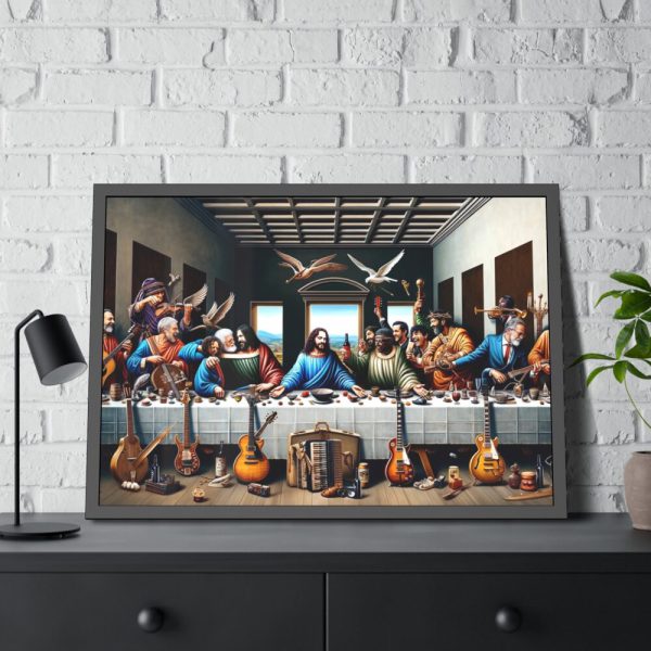 93855-111.jpg Modern Adaptation of Leonardo da Vinci's 'The Last Supper' With Legendary Musicians Framed Poster