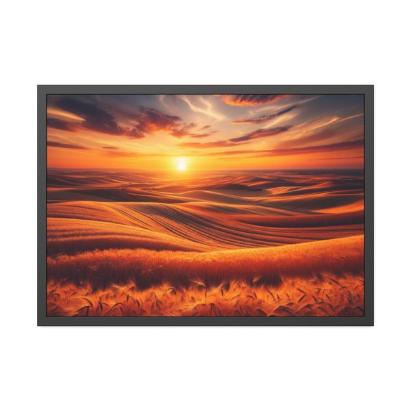 93855-112.jpg Golden Fields at Sunset With the Horizon Ablaze in Warm Colors Framed Poster
