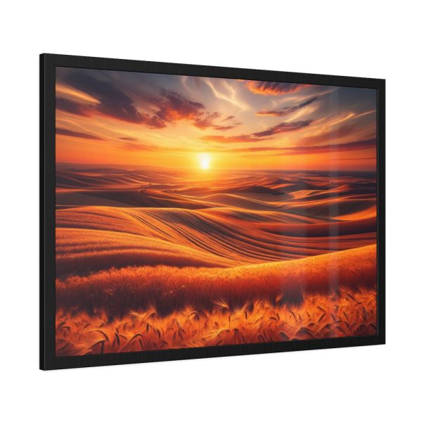 93855-113.jpg Golden Fields at Sunset With the Horizon Ablaze in Warm Colors Framed Poster