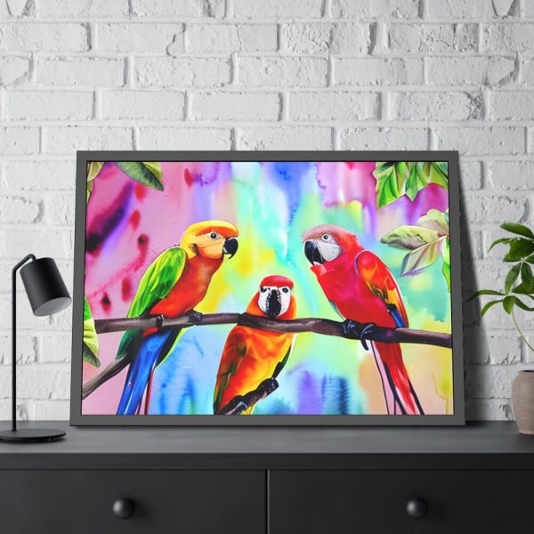 Three Red Parrot Tropical Birds Framed Poster