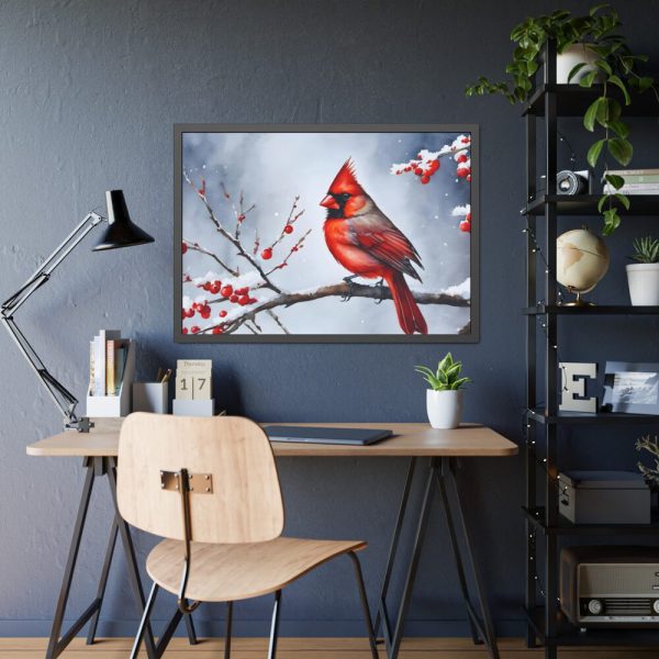 93855-214.jpg Red Cardinal Bird Winter Framed Poster