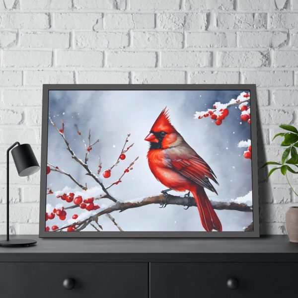 93855-215.jpg Red Cardinal Bird Winter Framed Poster