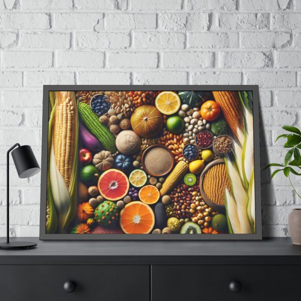 93855-239.jpg Macro Image Showcasing Detail of Fruits Grains and Vegetables Framed Poster