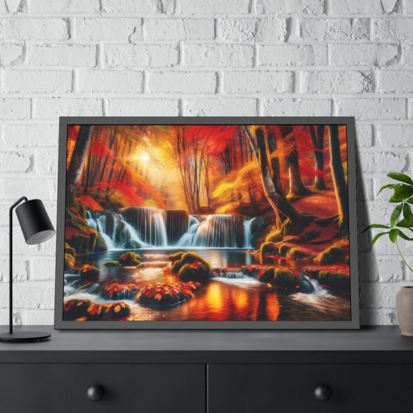 93855-267.jpg Autumn Waterfall Scene Framed Poster