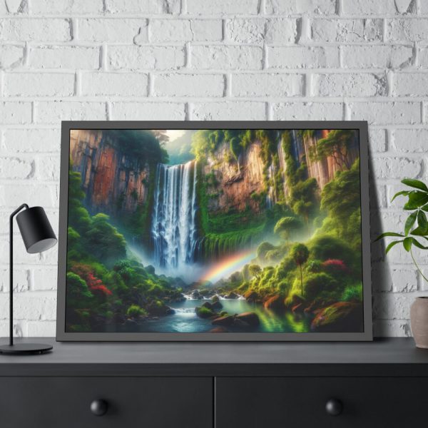 93855-319.jpg Waterfall Cascading Down Into Serene Pool Framed Poster