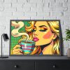 93855-403.jpg Girl Drinking Coffee in Pop Art Framed Poster