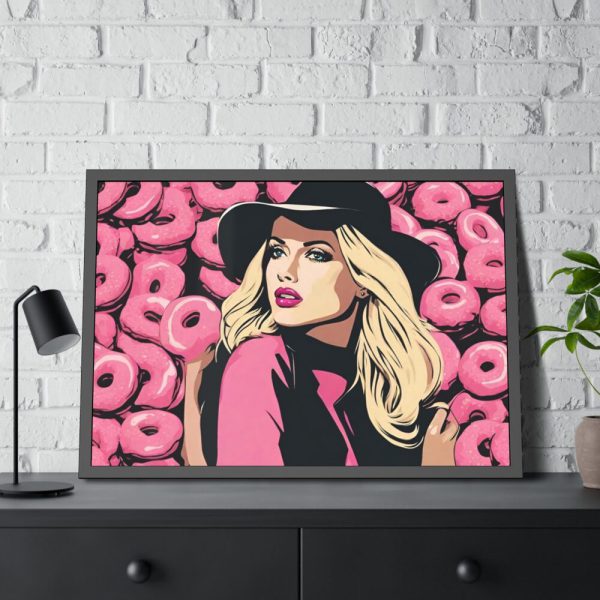 93855-487.jpg Pop Art Woman With Donuts Framed Poster