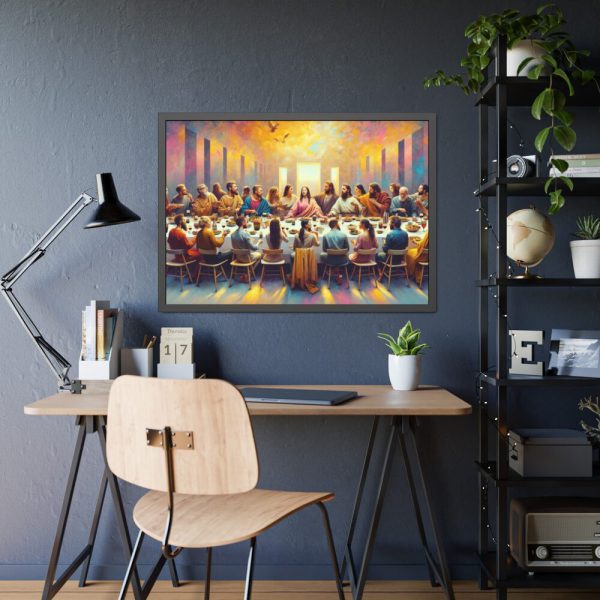 Modern-Day People At Long Table in Contemporary Setting Framed Poster