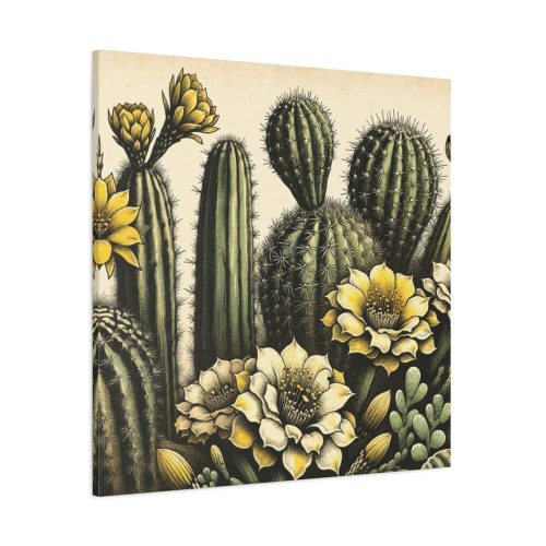 Vintage-Style Illustration of Cacti With Yellow Flowers Standard Canvas