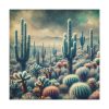 101419-96.jpg Vintage Art Painting of Colder Cactus Desert Landscape Standard Canvas