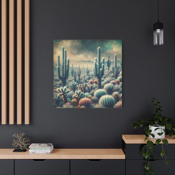 101419-98.jpg Vintage Art Painting of Colder Cactus Desert Landscape Standard Canvas