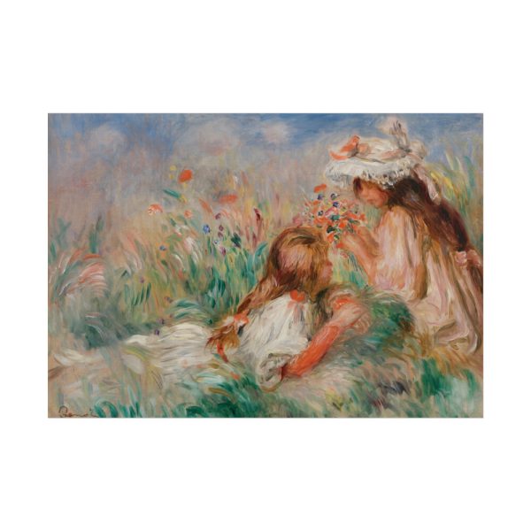 101875-130.jpg Girls in the Grass Arranging a Bouquet by Pierre-Auguste Renoir Poster