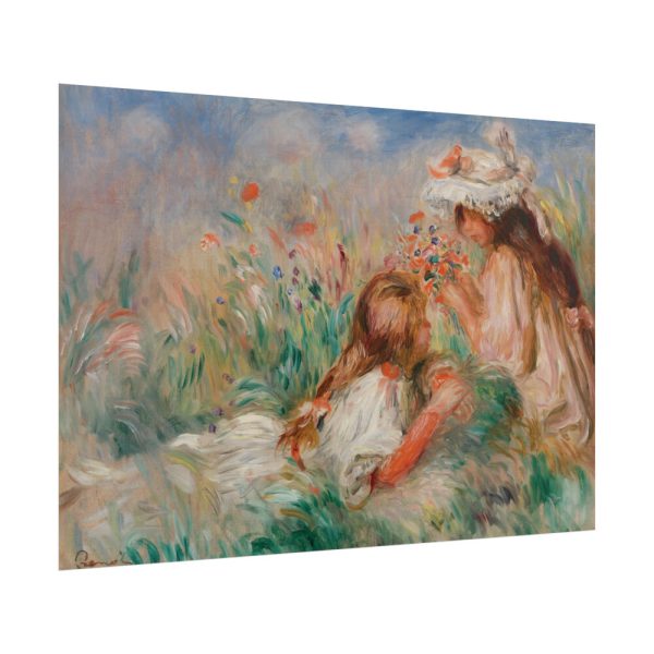 101875-132.jpg Girls in the Grass Arranging a Bouquet by Pierre-Auguste Renoir Poster