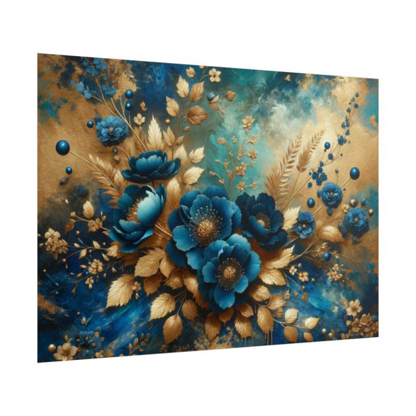 Rich Blue Flowers and Gold Accents Poster