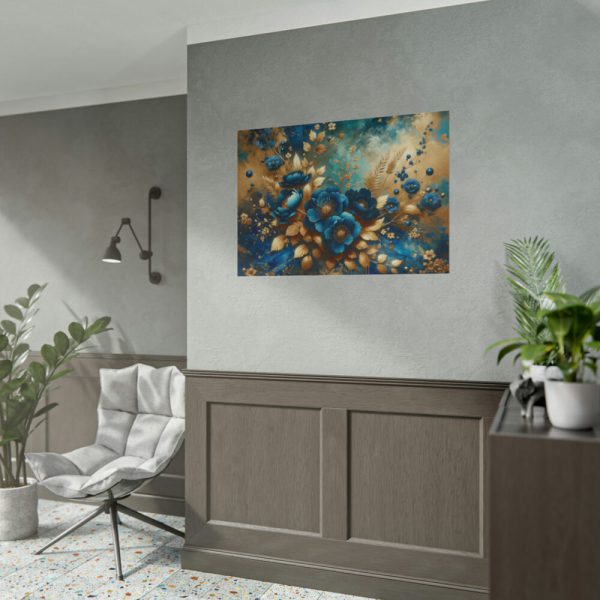 Rich Blue Flowers and Gold Accents Poster