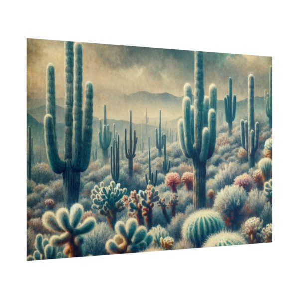 101875-217.jpg Vintage Art Painting of Colder Cactus Desert Landscape Poster