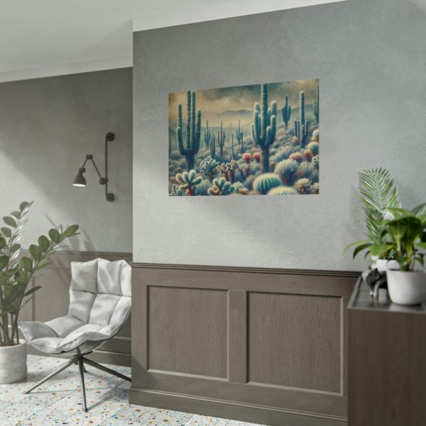 101875-219.jpg Vintage Art Painting of Colder Cactus Desert Landscape Poster